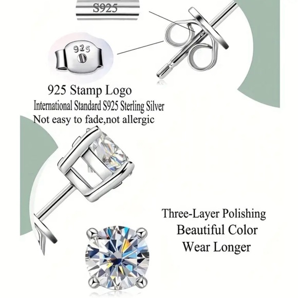 NEW 925 Sterling Silver Hypoallergenic Round Cubic Zirconia 6mm Stud Earrings - Picture 3 of 4